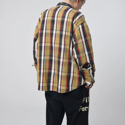 BOWWOW BW2302-RAFS REAPAIR AGEING FLANNEL SHIRTS BEIGE DAMAGE ヴィンテージネルシャツ ベージュ メンズ