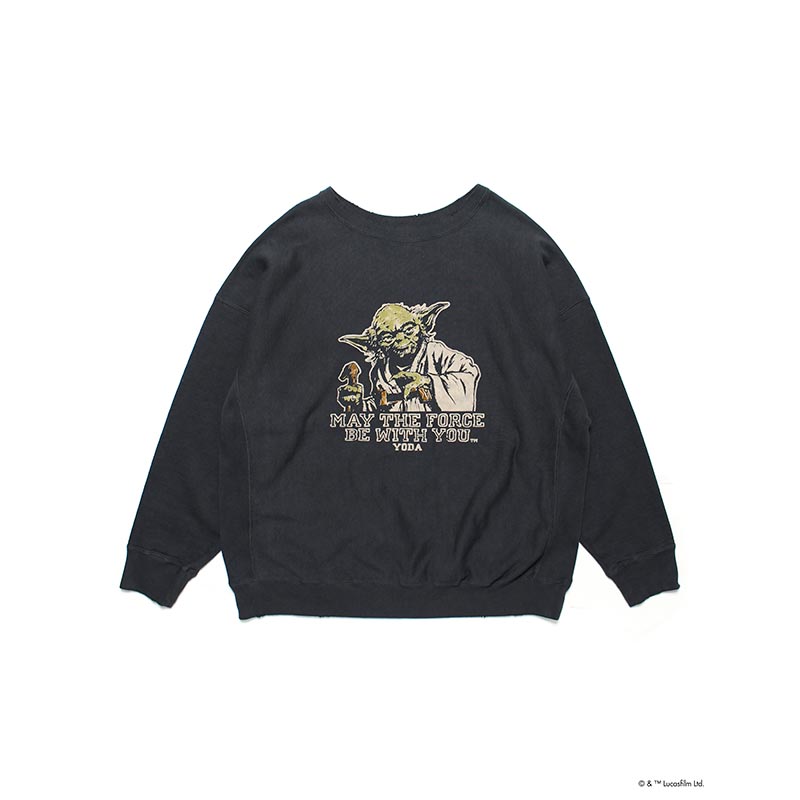 バウワウ  BW242-YSS YODA / SWEATSHIRTS LIMITED EDITION BLACK DAMAGED ヨーダ フロッキー スウェット