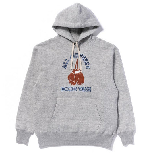 ザ リアルマッコイズ MC24108 MILITARY PRINT HOODED SWEATSHIRT / AIR FORCE BOXING TEAM グレー メンズ プリント パーカー