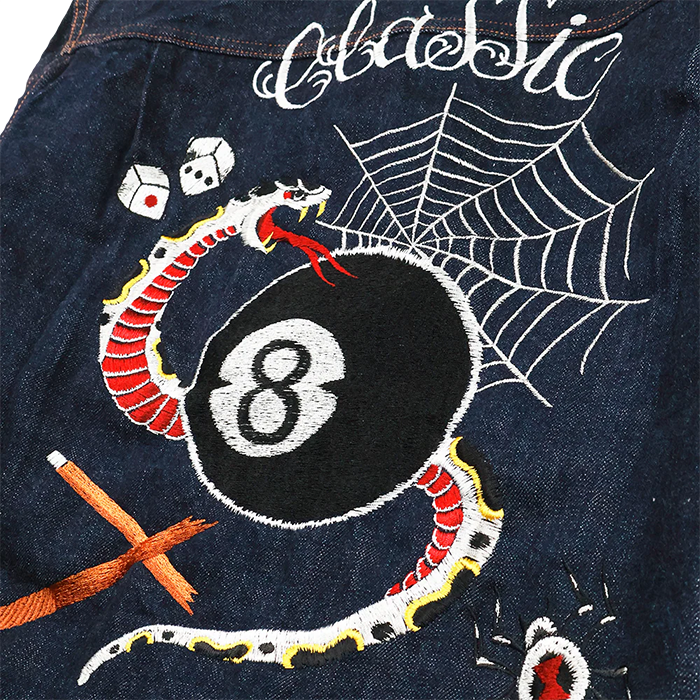 FULL COUNT(フルカウント)2102E Classic Tattoo Embroidery Type 2 Denim Jacket Original Drawing by “HORIDAI”