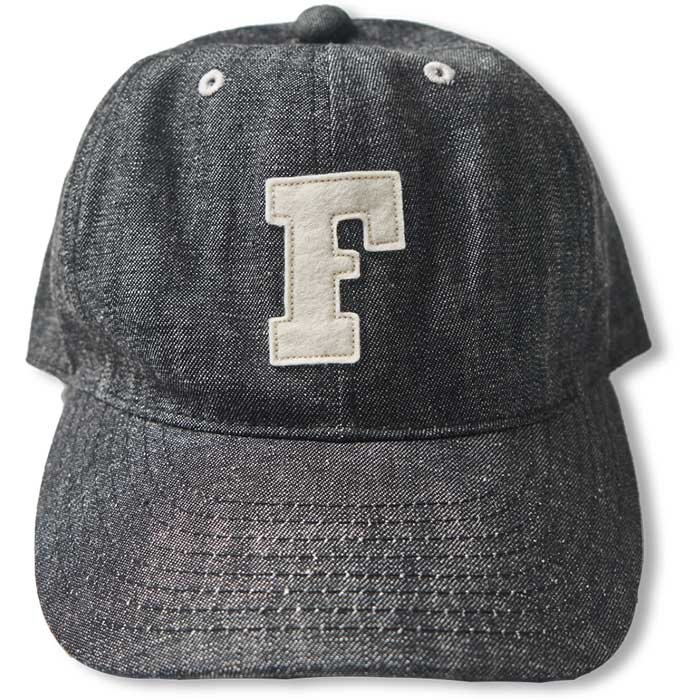 FULLCOUNT 6843 6Panel Denim Baseball ’F’ Cap Indigo Blue Black