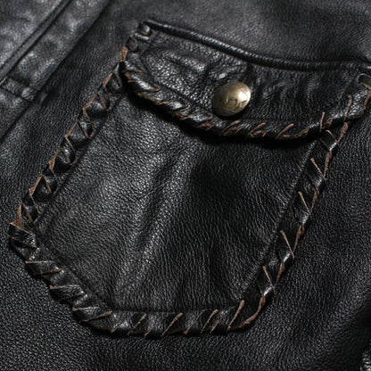 BOWWOW BWU-LULTJ LACE-UP LEATHER TRUCKER JACKET BLACK