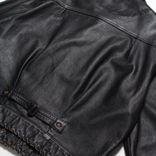 BOWWOW BWU-LULTJ LACE-UP LEATHER TRUCKER JACKET BLACK