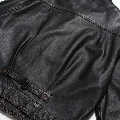 BOWWOW BWU-LULTJ LACE-UP LEATHER TRUCKER JACKET BLACK