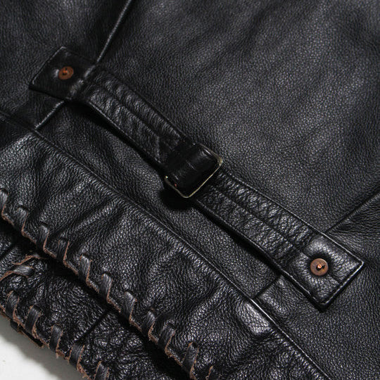 BOWWOW BWU-LULTJ LACE-UP LEATHER TRUCKER JACKET BLACK
