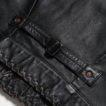 BOWWOW BWU-LULTJ LACE-UP LEATHER TRUCKER JACKET BLACK